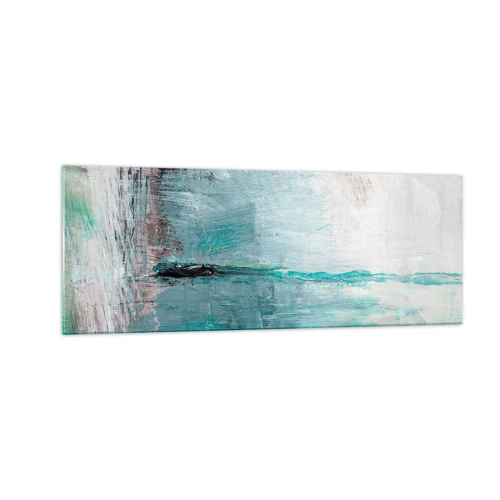Impression sur verre - Image sur verre - Abstraction dans les tons turquoise et gris - 140x50cm - Horizontalement en bleu - Décoration murale moderne pour le salon et la chambre ARTTOR