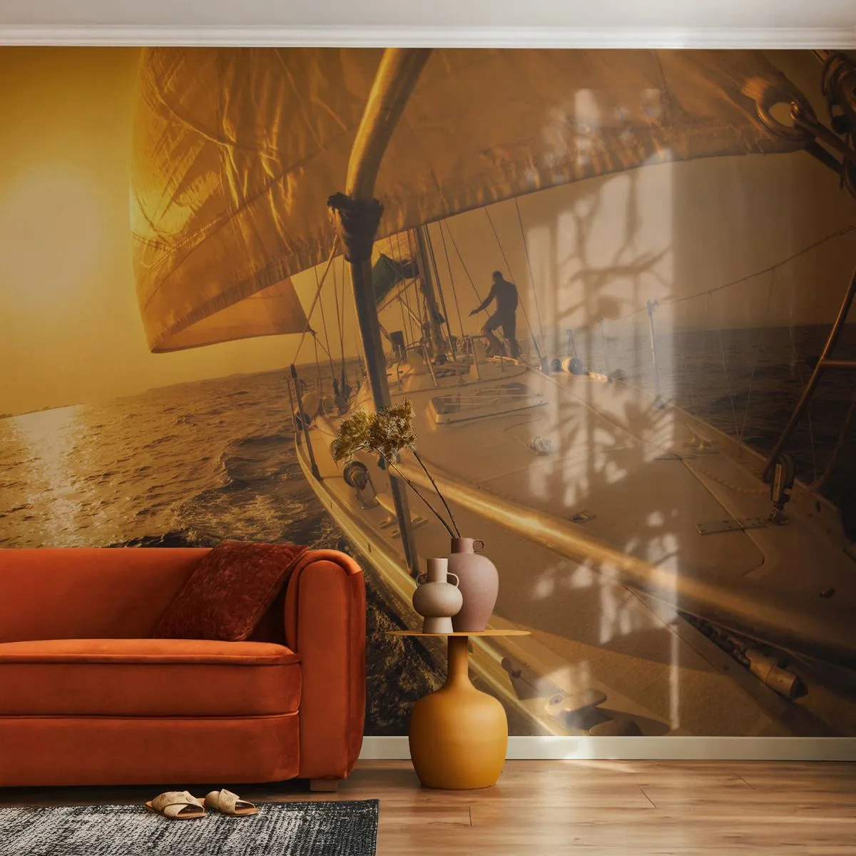 Papier Peint Autocollant Deluxe Sticker - Une soirée en por après une journée haute en couleurs - Études maritimes, Voilier, Voyages - 250x175 cm