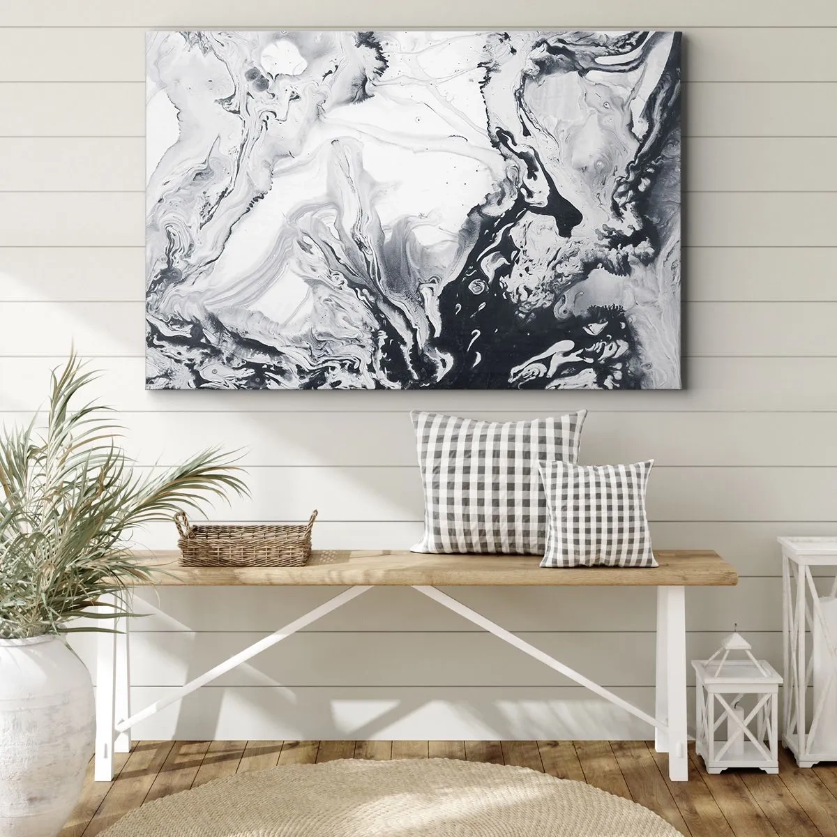 Impression sur toile - Image sur toile - Motif abstrait monochrome avec effet marbré - 120x80cm - Au centre de la Terre - Décoration murale moderne pour le salon et la chambre ARTTOR