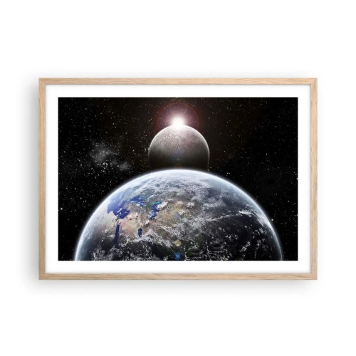 Affiche dans un chêne clair - Poster - Paysage cosmique - lever de soleil - 70x50 cm