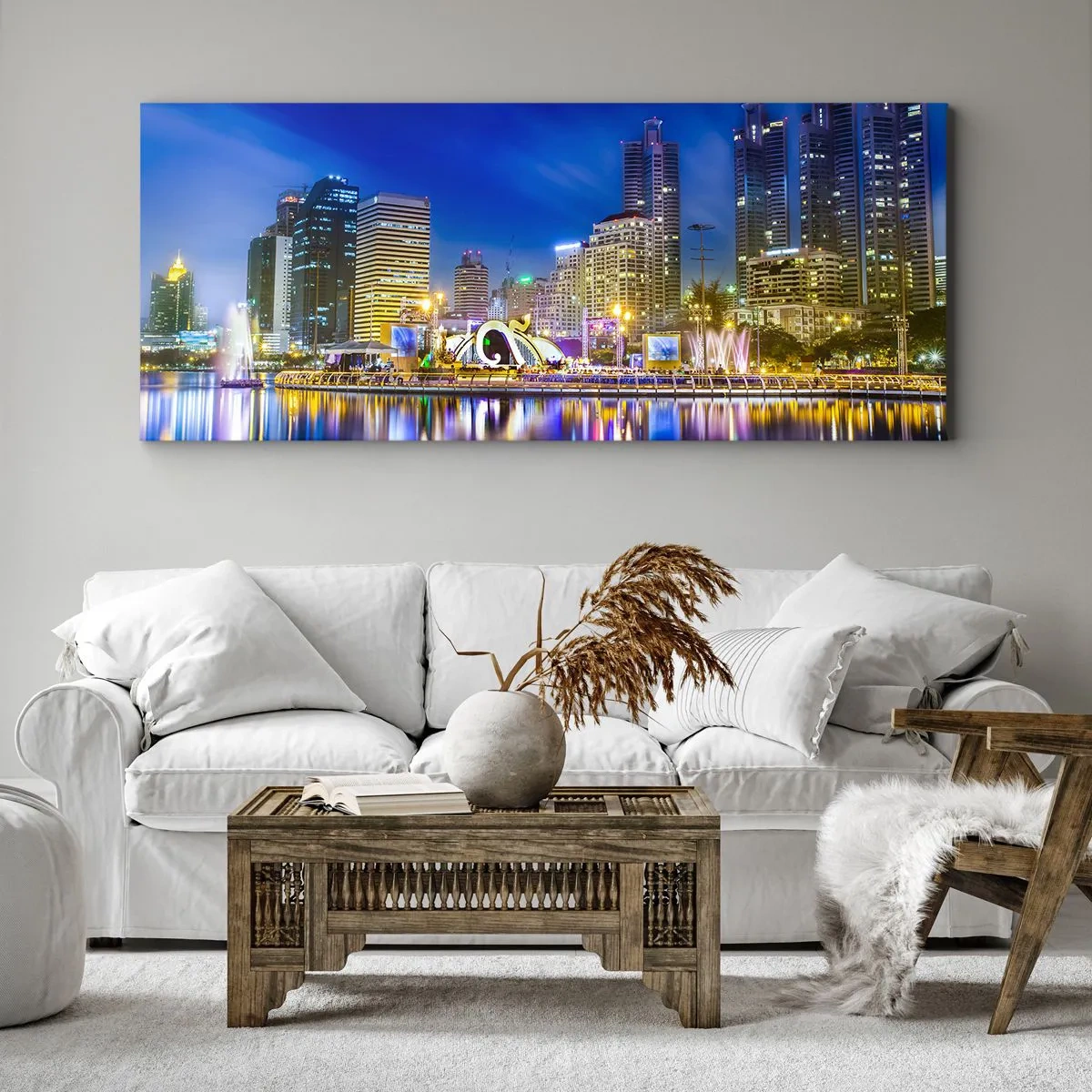Impression sur toile - Image sur toile - Nuit arc-en-ciel de la métropole - 100x40 cm