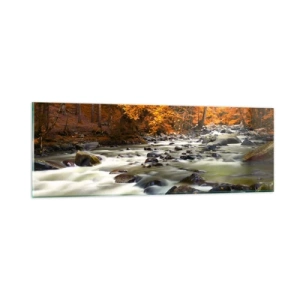 Impression sur verre - Image sur verre - Un ruisseau dans une forêt dorée - 90x30 cm