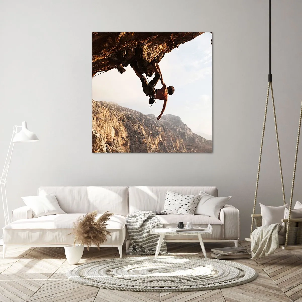 Impression sur toile - Image sur toile - Le monde rétréci dans une main sur une coupe de rocher - 30x30 cm