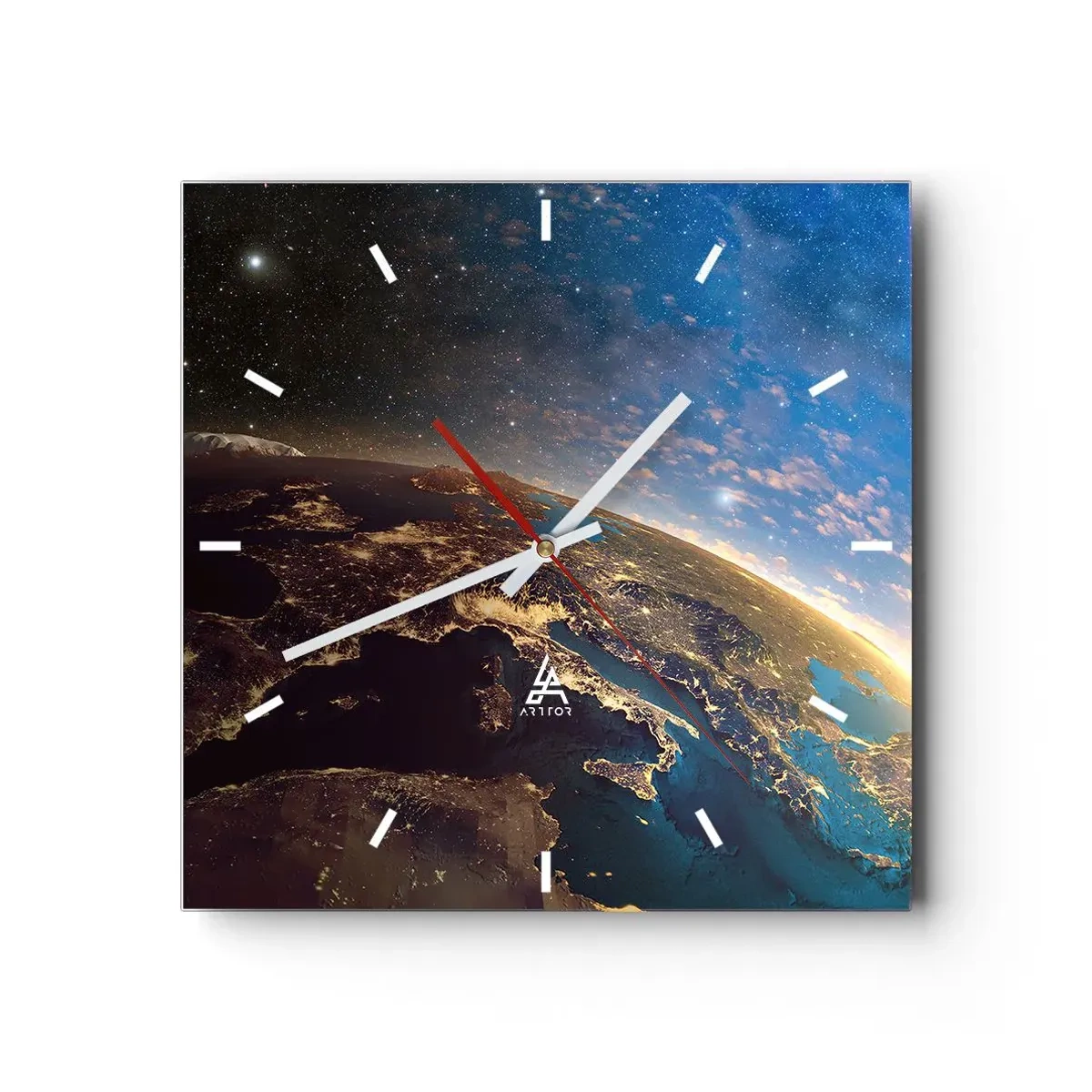 Horloge murale - Pendule murale - Vue de la Terre depuis l'espace au lever du soleil - 30x30cm - Regardons-nous de loin - Décoration murale moderne pour le salon et la chambre ARTTOR