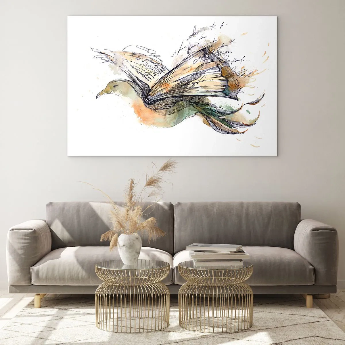 Impression sur verre - Image sur verre - Un oiseau d'un livre déroulé, une métaphore artistique de la connaissance - 70x50cm - Sur les ailes de la poésie - Décoration murale moderne pour le salon et la chambre ARTTOR