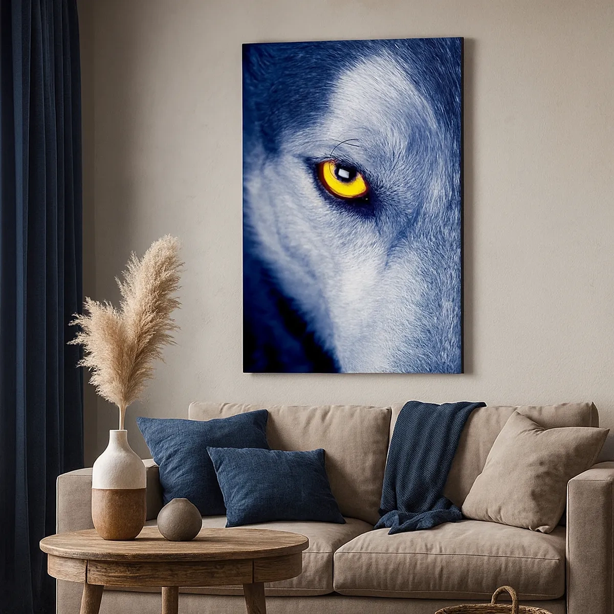 Impression sur toile - Image sur toile - Gros plan du regard intense d'un loup sur un fond sombre - 50x70cm - Regars hypnotique - Décoration murale moderne pour le salon et la chambre ARTTOR