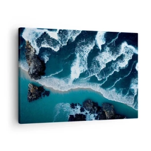 Impression sur toile - Image sur toile - Vue aérienne des vagues s'écrasant sur le rivage - 70x50cm - Enveloppé par les vagues - Décoration murale moderne pour le salon et la chambre ARTTOR