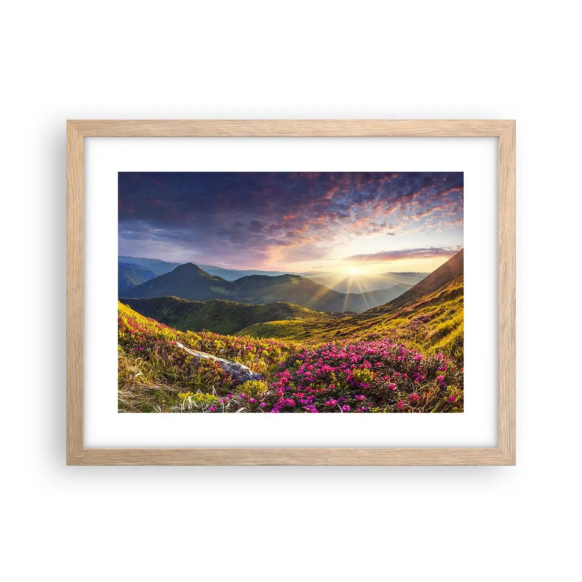 Affiche dans un chêne clair - Poster - Fraîcheur matinale en montagne - 40x30 cm