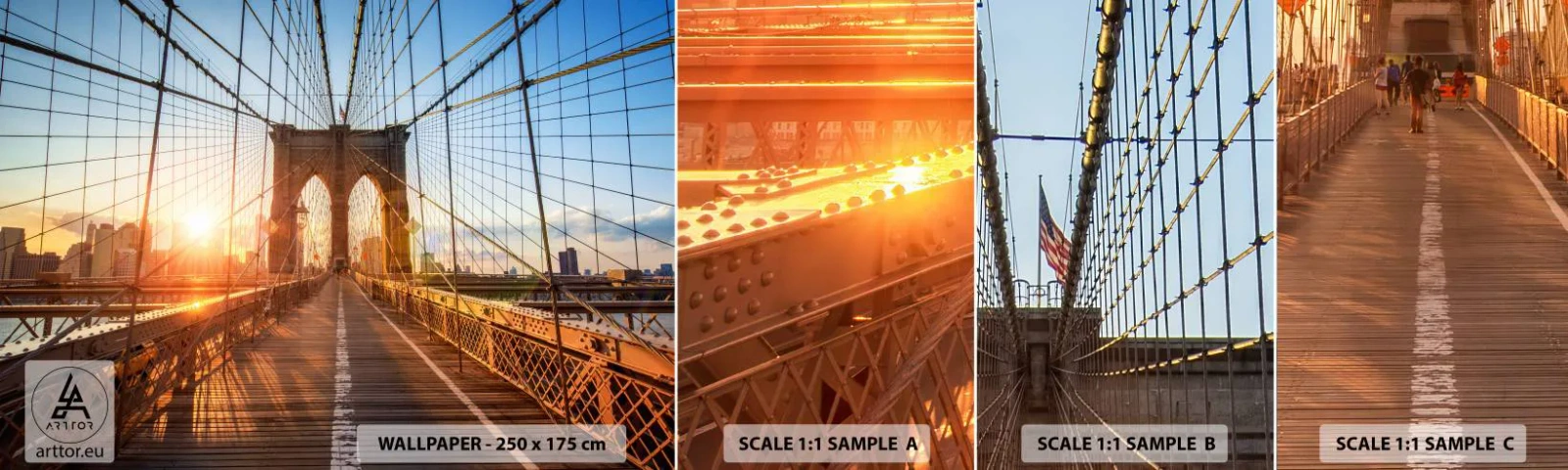 Échantillon De Papier Peint Standard Eco - Sur le pont d'or - New York, le pont de Brooklyn, Architecture - 100x30 cm