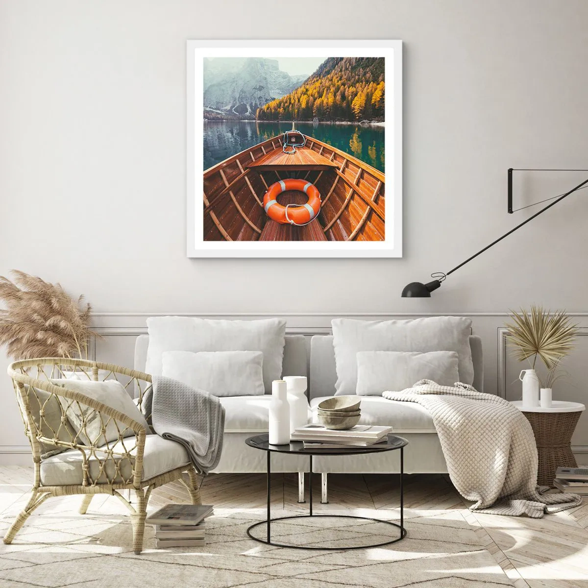 Affiche dans un cadre blanc - Poster - Escapade en montagne - 40x40 cm