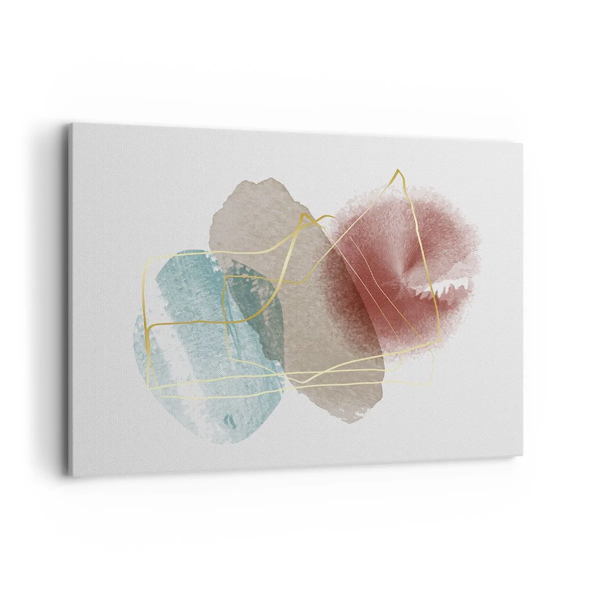 Impression sur toile - Image sur toile - Formes abstraites aux couleurs délicates et aux lignes dorées - 100x70cm - Coraux de l'espace - Décoration murale moderne pour le salon et la chambre ARTTOR