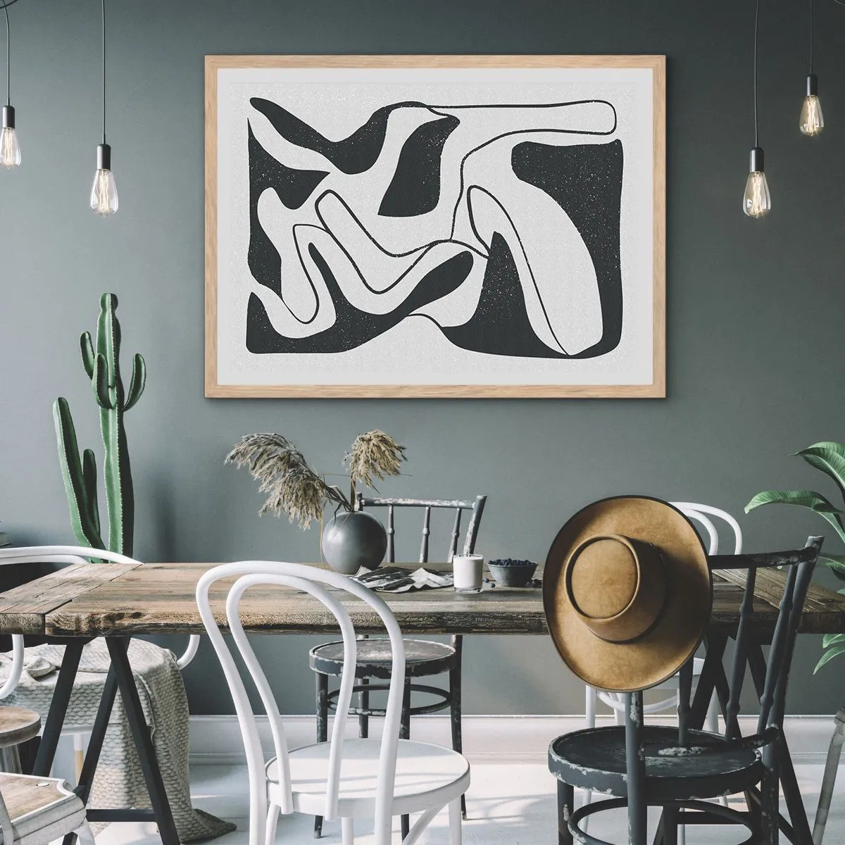 Affiche dans un chêne clair - Poster - Amusement de labyrinthe abstrait - 40x30 cm