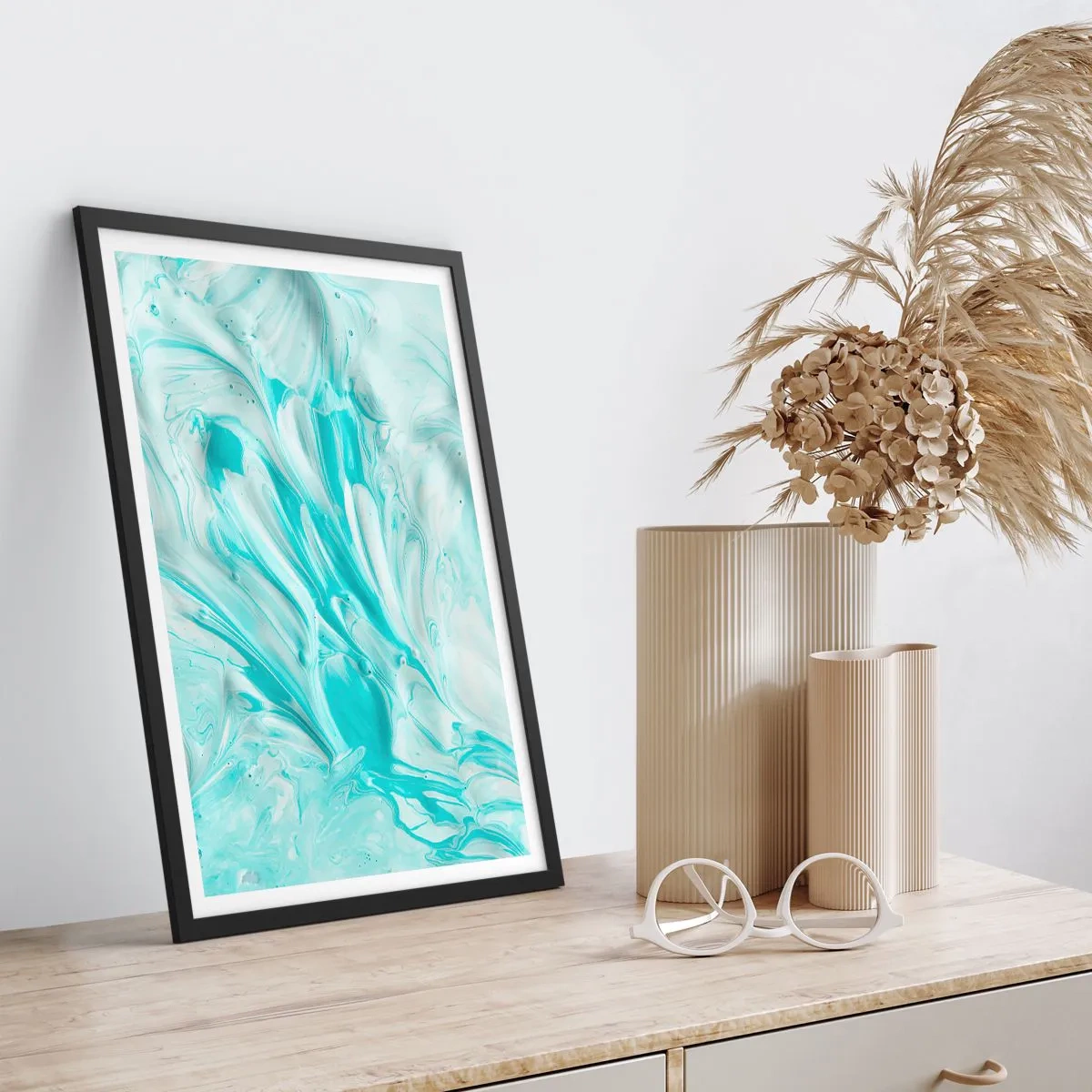 Affiche dans un cadre noir - Poster - Motif abstrait turquoise - 50x70cm - Ensemble pour toujours - Décoration murale moderne pour le salon et la chambre ARTTOR