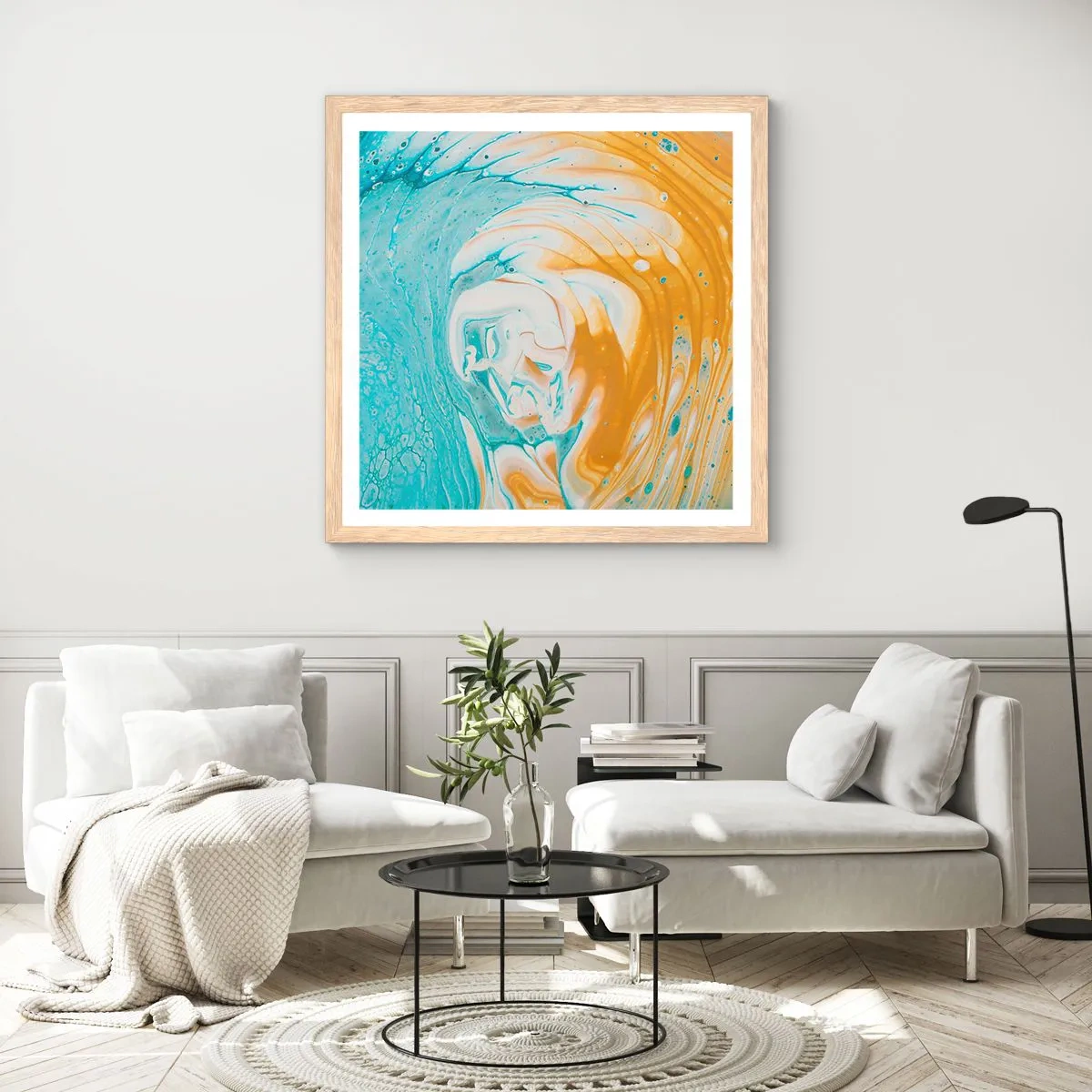 Affiche dans un chêne clair - Poster - Tourbillon pastel - 40x40 cm