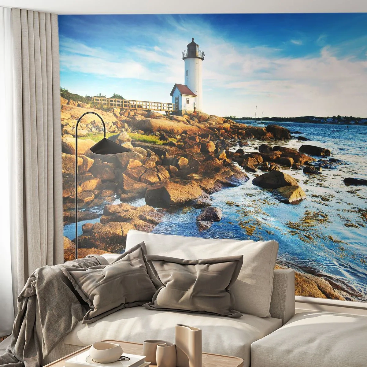 Papier Peint Autocollant Deluxe Sticker - Revenez heureux, j'attends - Paysage, Phare, océan Atlantique - 250x175 cm