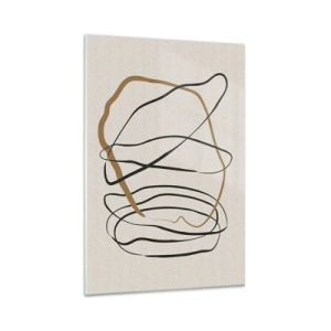 Impression sur verre - Image sur verre - Lignes artistiques en noir et or sur fond clair - 80x120cm - Composition – danse en boucle - Décoration murale moderne pour le salon et la chambre ARTTOR