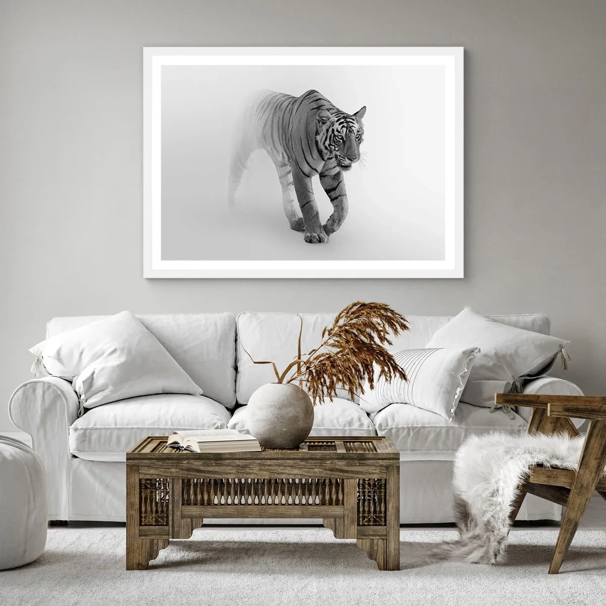 Affiche dans un cadre blanc - Poster - Accroupi dans le brouillard - 40x40 cm