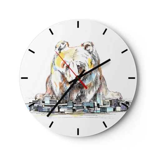 Horloge murale - Pendule murale - Dessin d'un ours sur un paysage urbain - 30x30cm - Comment peut-on vivre ainsi ? - Décoration murale moderne pour le salon, la cuisine et la chambre ARTTOR