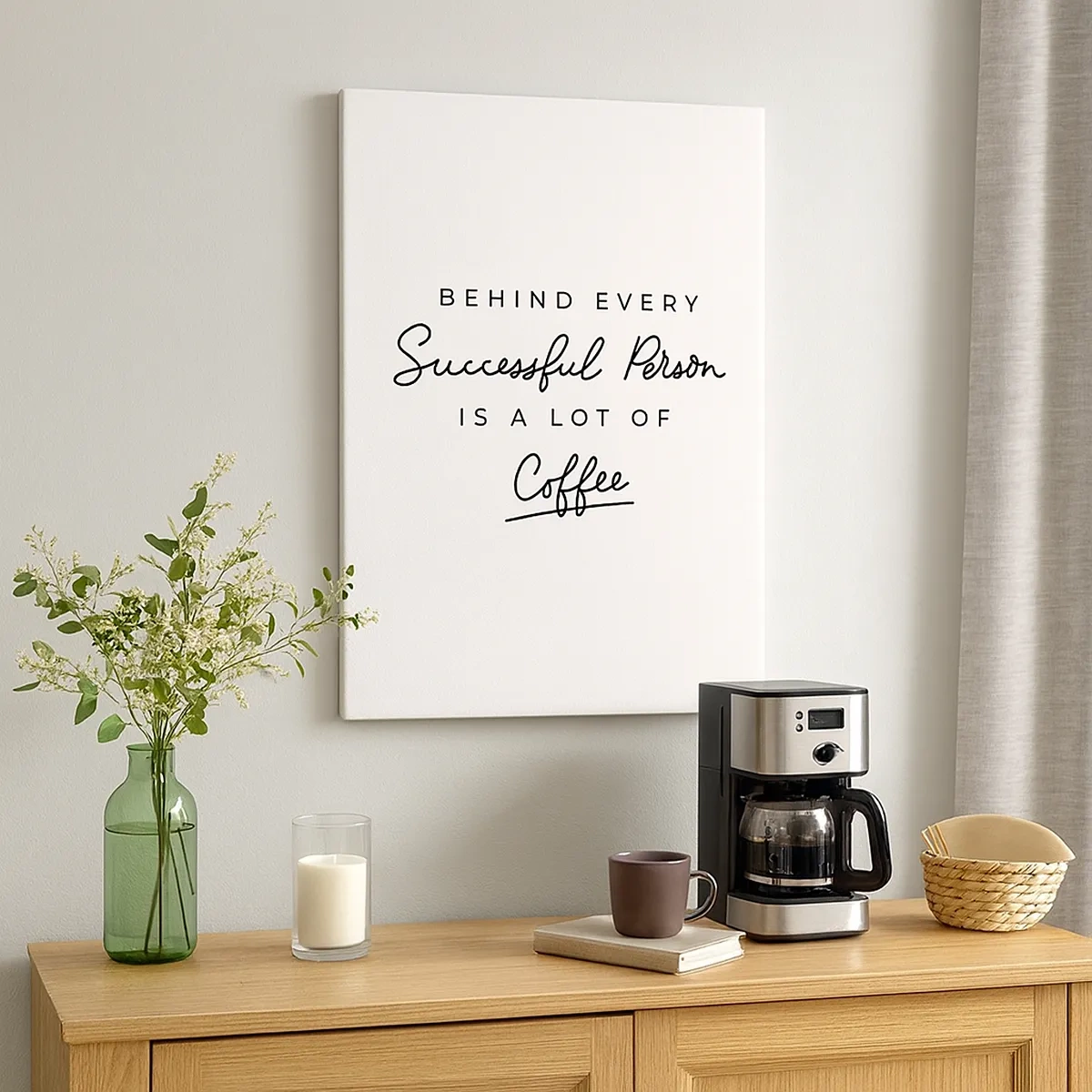 Impression sur toile - Image sur toile - Une citation minimaliste sur le succès et le café sur fond blanc. - 50x70cm - Secret du succès - Décoration murale moderne pour le salon et la chambre ARTTOR