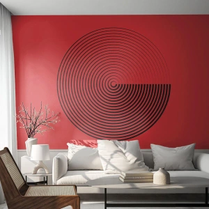 Papier Peint Photo Premium Sand - Une spirale noire sur fond rouge en forme de cercle - 100x70cm - Mouvement circulaire - Décoration murale moderne pour le salon et la chambre ARTTOR