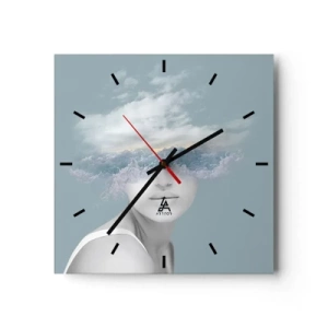 Horloge murale - Pendule murale - Portrait d'une femme avec son visage caché derrière les nuages et les vagues - 30x30cm - La tête dans les nuages - Décoration murale moderne pour le salon et la chambre ARTTOR