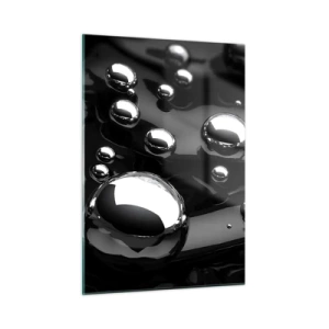 Impression sur verre - Image sur verre - Gouttes métalliques sur une surface noire - 50x70cm - D'un ton noir - Décoration murale moderne pour le salon et la chambre ARTTOR