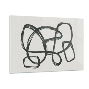 Impression sur verre - Image sur verre - Des boucles et des lignes noires forment une composition abstraite sur fond blanc. - 120x80cm - Abstraction en boucle - Décoration murale moderne pour le salon et la chambre ARTTOR