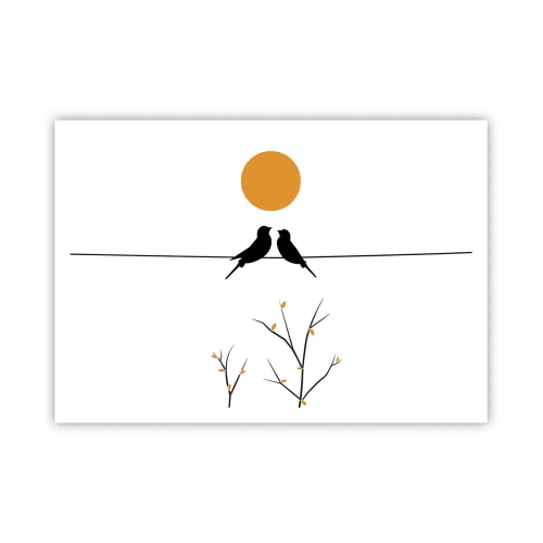 Affiche - Poster - Oiseaux sur une ligne avec un soleil jaune - 100x70cm - Soirée pour rossignols - Décoration murale moderne pour le salon et la chambre ARTTOR
