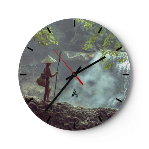 Horloge murale - Pendule murale - Une scène de nature avec un garçon près d'une cascade - 30x30cm - Lier d'amitié avec la nature - Décoration murale moderne pour le salon, la cuisine et la chambre ARTTOR