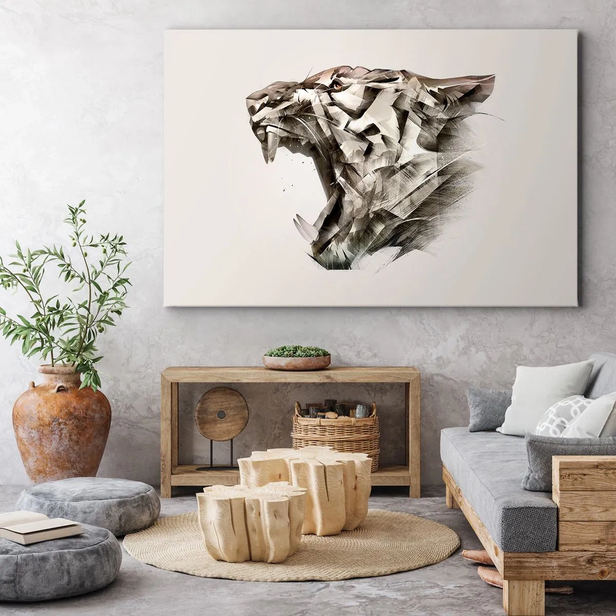 Impression sur toile - Image sur toile - Image abstraite d'un tigre dans des tons beiges - 70x50cm - Vous savez déjà qui est en charge - Décoration murale moderne pour le salon et la chambre ARTTOR