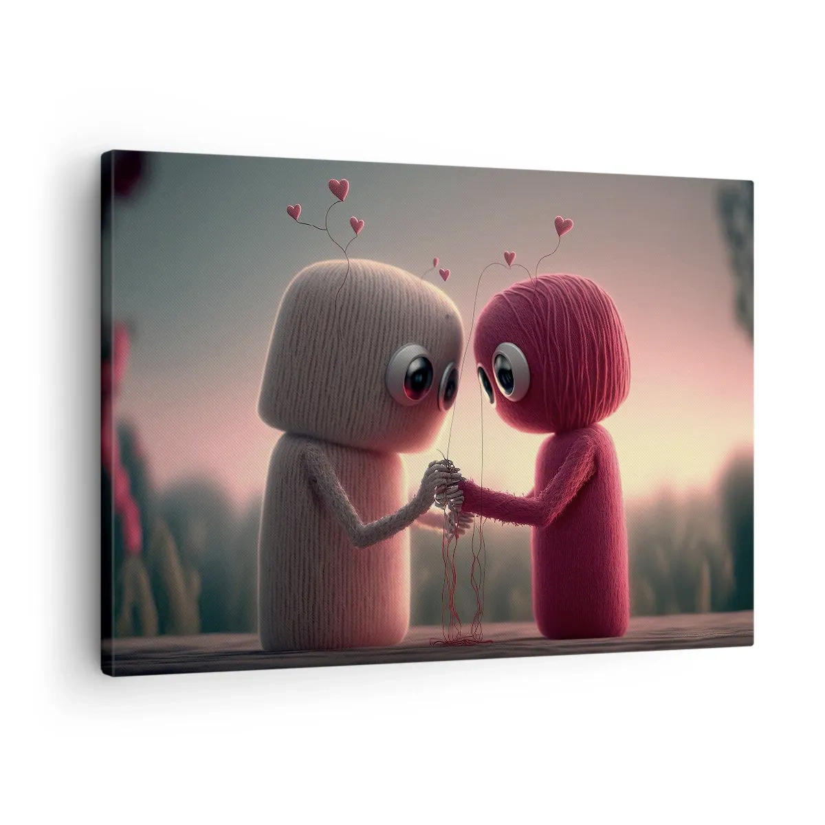 Impression sur toile - Image sur toile - Personnages en fil dans un décor charmant sur le thème du cœur - 70x50cm - Tout le monde a le droit d'aimer - Décoration murale moderne pour le salon et la chambre ARTTOR