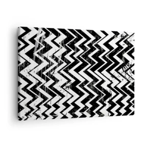Impression sur toile - Image sur toile - Motif en zigzag noir et blanc avec abrasions artistiques - 70x50cm - Zig-blanc, zag-noir - Décoration murale moderne pour le salon et la chambre ARTTOR