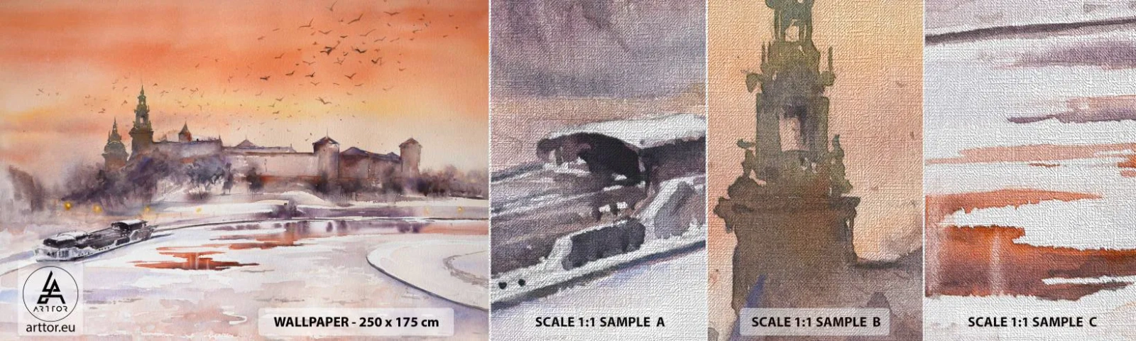 Échantillon de Papier Peint Premium Canvas - Coucher de soleil royal - Paysage, Paysage, Classique - 100x30 cm