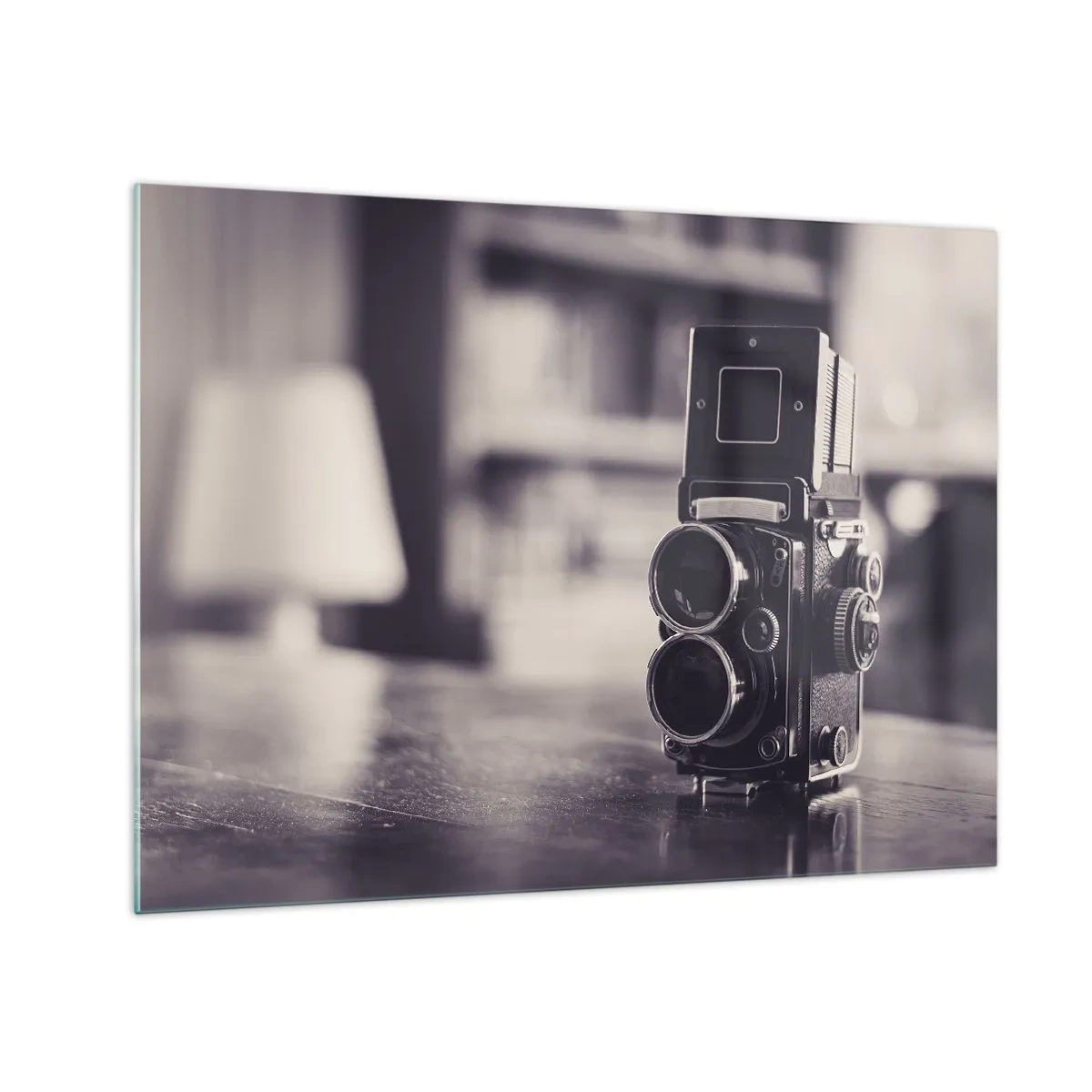 Impression sur verre - Image sur verre - Photographie en noir et blanc d'un appareil photo ancien - 70x50cm - La magie de la photographie ancienne - Décoration murale moderne pour le salon et la chambre ARTTOR