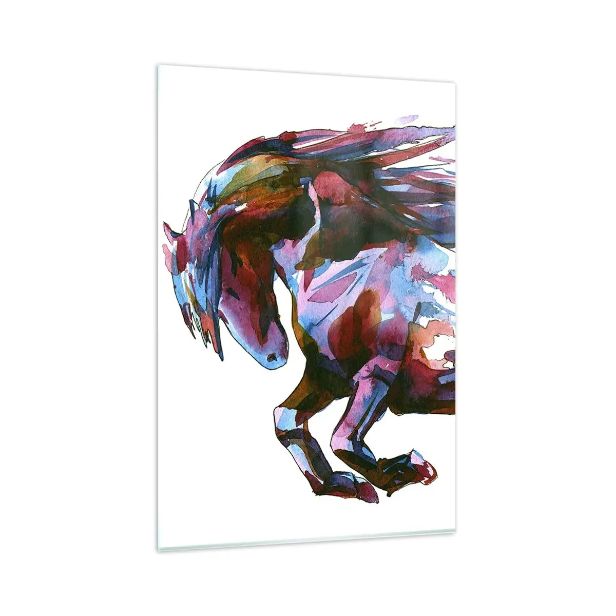 Impression sur verre - Image sur verre - Un cheval aux couleurs abstraites dynamiques symbolisant la liberté - 80x120cm - Dans le ravissement - Décoration murale moderne pour le salon et la chambre ARTTOR