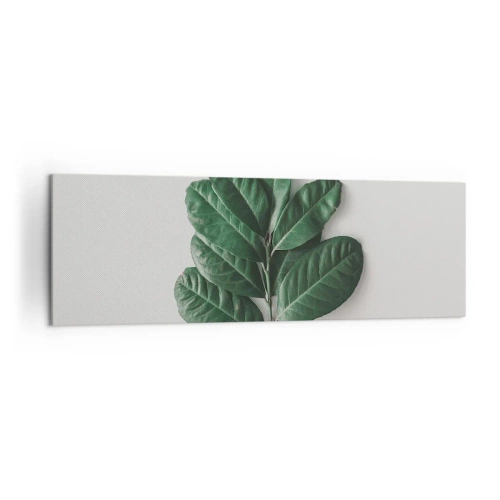Impression sur toile - Image sur toile - Un brin de feuilles vertes sur un fond clair - 160x50cm - Dessin de la nature elle-même - Décoration murale moderne pour le salon et la chambre ARTTOR