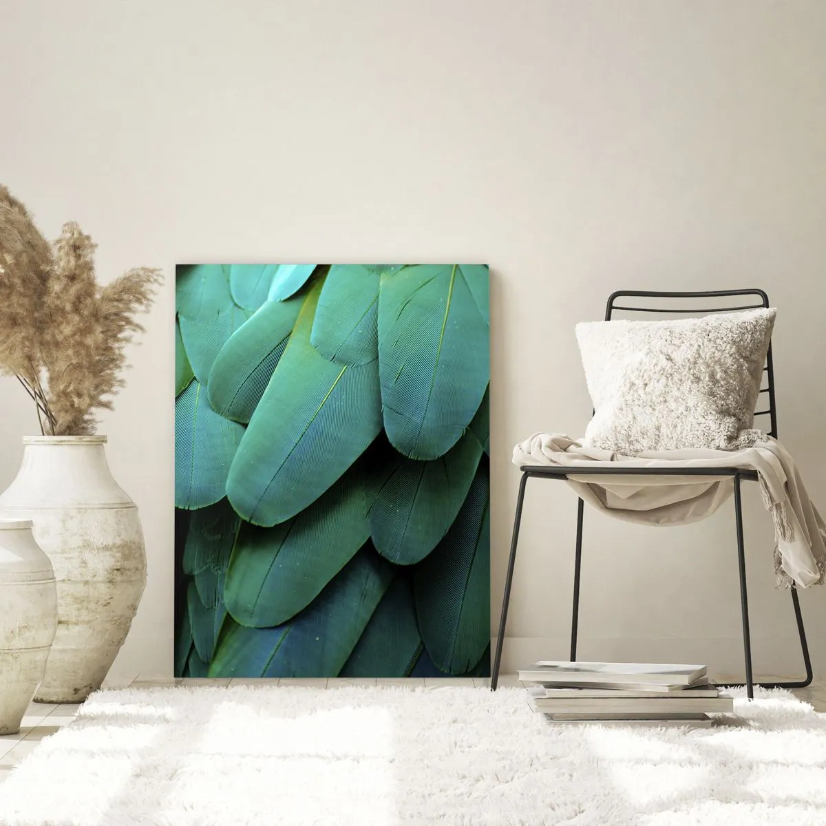 Impression sur verre - Image sur verre - Détail de plumes dans des tons de vert - 70x100cm - Perfection de la nature du perroquet - Décoration murale moderne pour le salon et la chambre ARTTOR