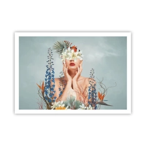 Affiche - Poster - Portrait d'une femme avec un motif floral sur fond bleu - 100x70cm - Femme - fleur - Décoration murale moderne pour le salon et la chambre ARTTOR