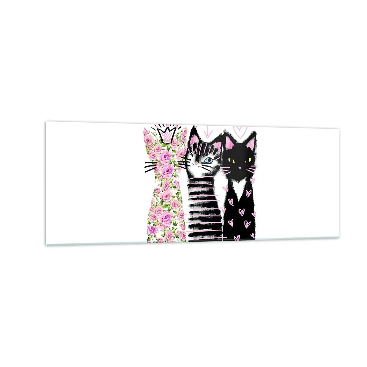 Impression sur verre - Image sur verre - Trois chats aux motifs artistiques variés - 140x50cm - Il y avait trois chats - Décoration murale moderne pour le salon et la chambre ARTTOR