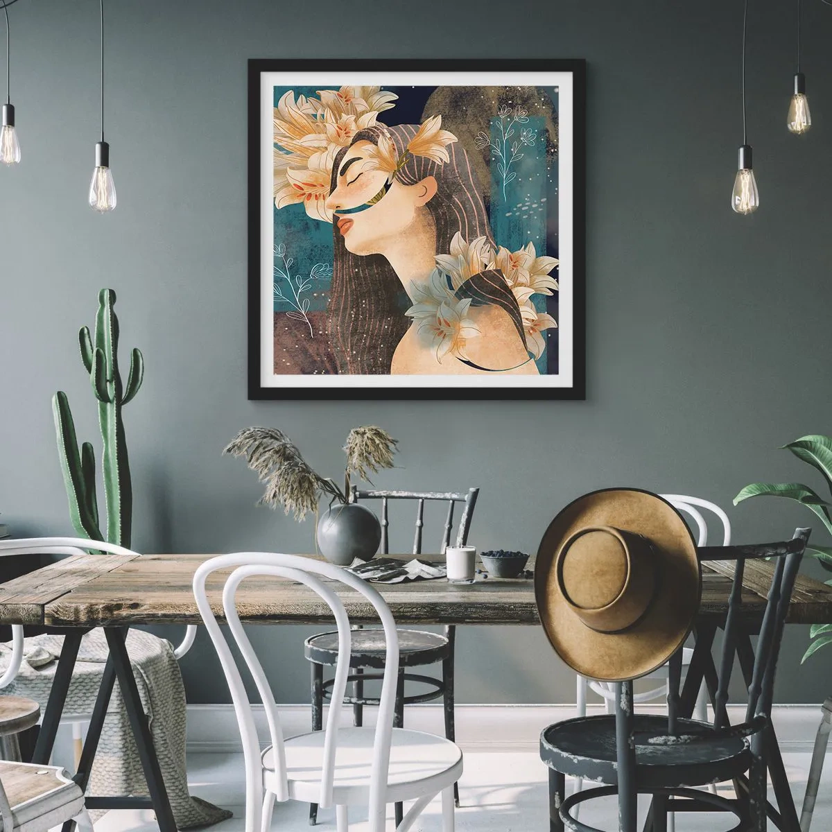 Affiche dans un cadre noir - Poster - Conte de fée sur la princesse lilas - 60x60 cm