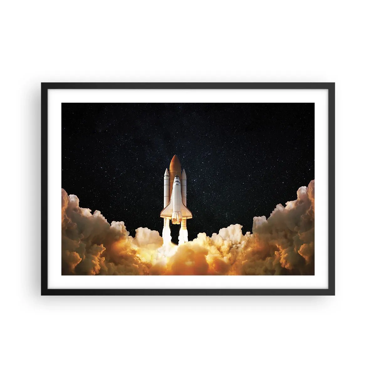 Affiche dans un cadre noir - Poster - Une fusée spatiale décollant dans le ciel étoilé - 70x50cm - Ad astra! - Décoration murale moderne pour le salon et la chambre ARTTOR