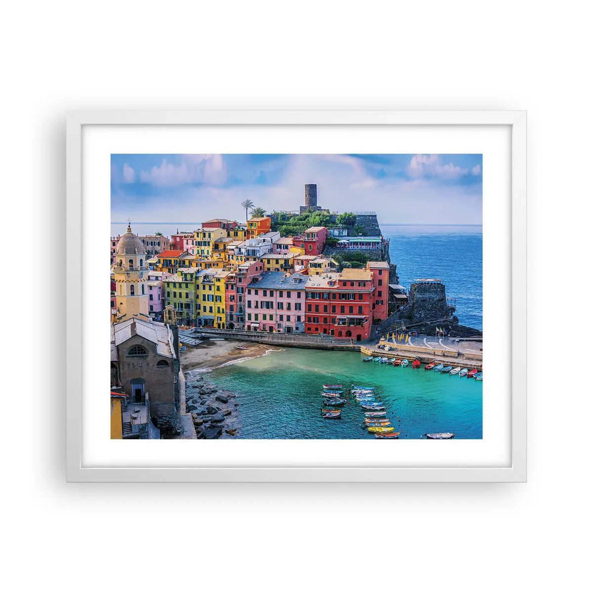 Affiche dans un cadre blanc - Poster - Petite ville magique de méditerranée - 50x40 cm