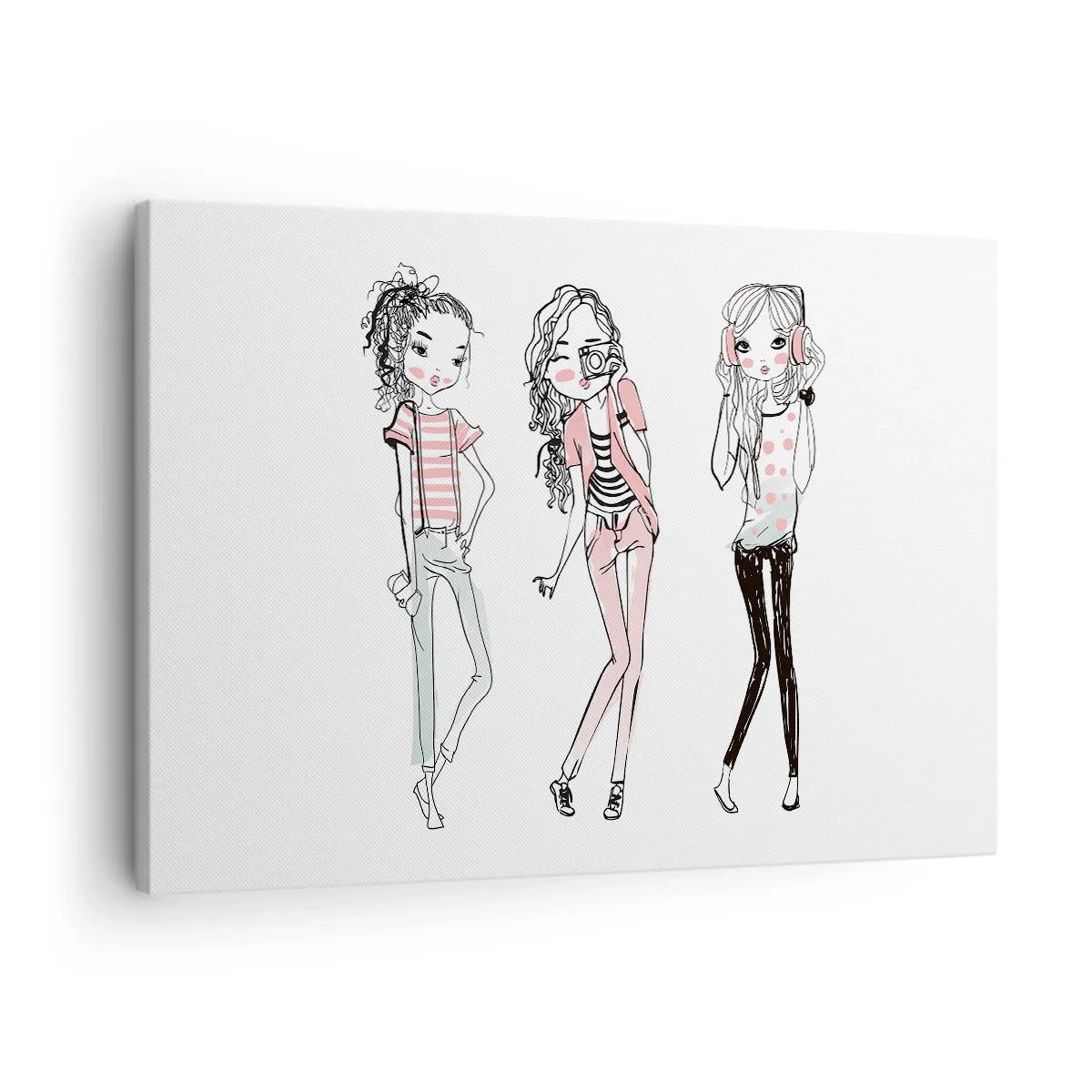 Impression sur toile - Image sur toile - Illustration de filles à la mode aux couleurs pastel - 70x50cm - On va s'amuser - Décoration murale moderne pour le salon et la chambre ARTTOR