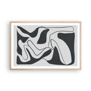 Affiche dans un chêne clair - Poster - Amusement de labyrinthe abstrait - 91x61 cm