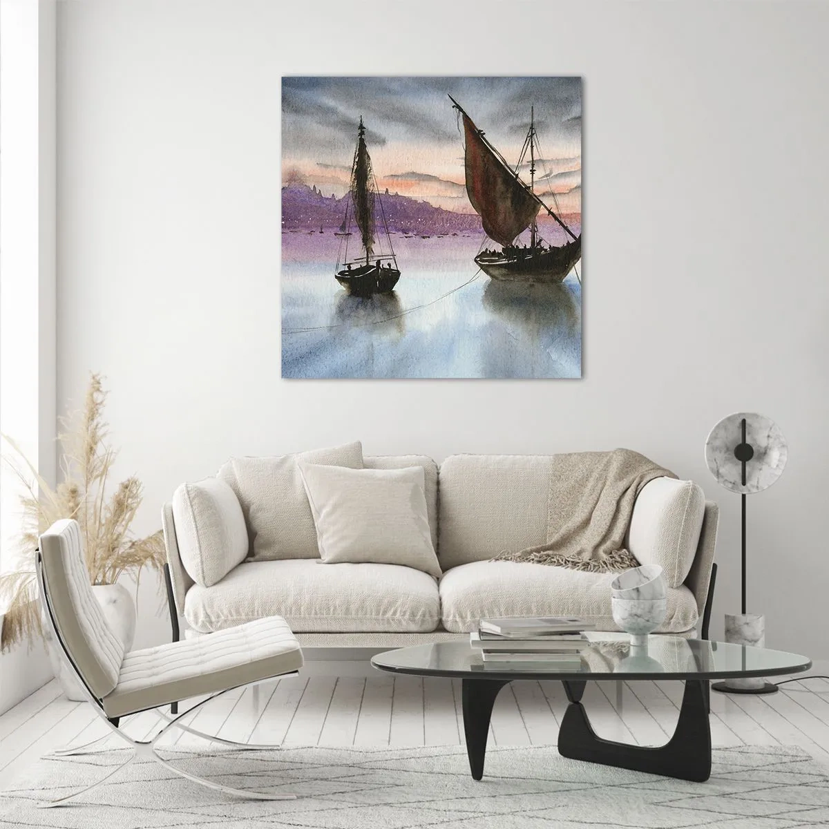 Impression sur verre - Image sur verre - Soirée au port - 30x30 cm