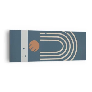 Impression sur toile - Image sur toile - Motif géométrique dans les tons bleu marine, beige et orange sur fond sombre - 140x50cm - Géométrie sur la grenade - Décoration murale moderne pour le salon et la chambre ARTTOR