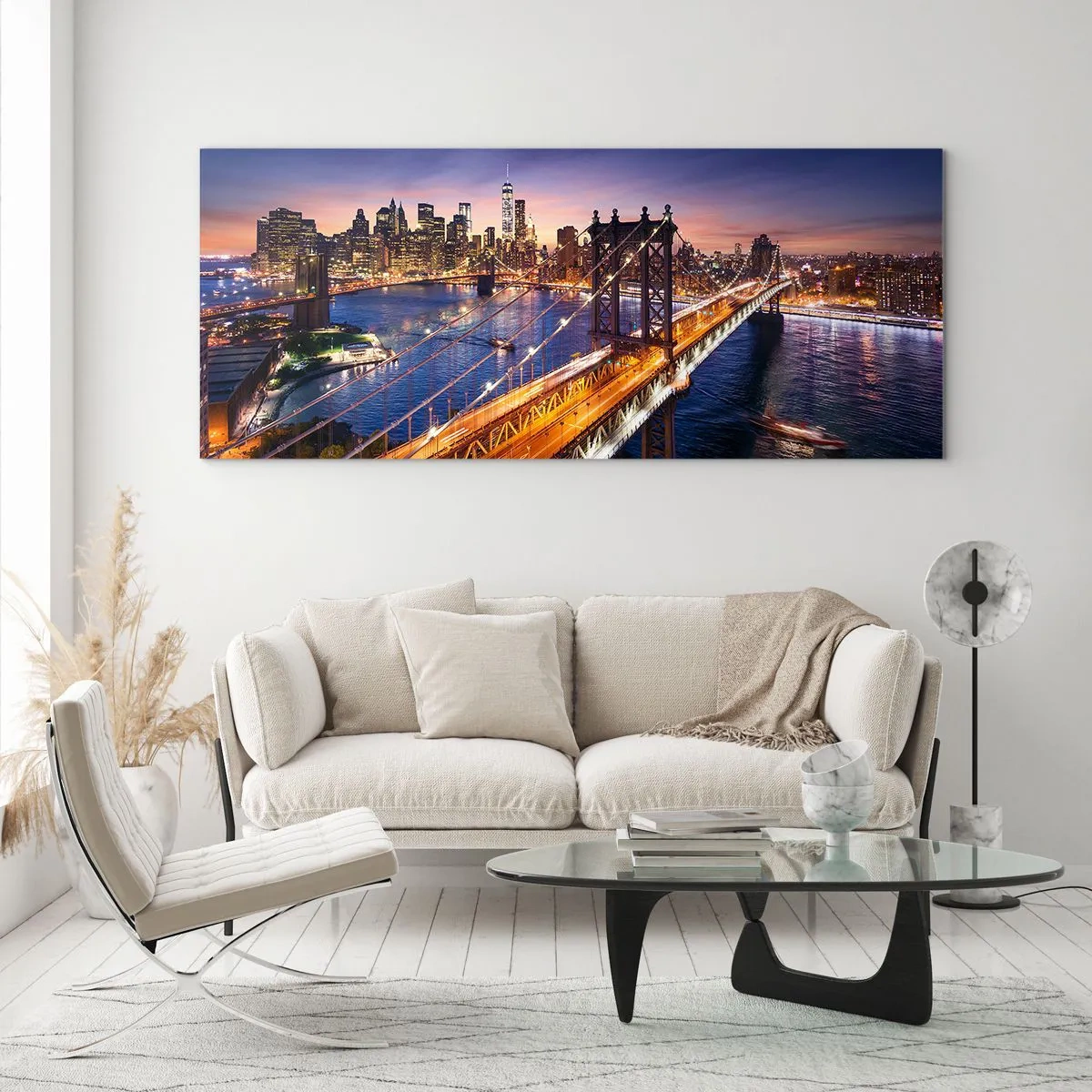 Impression sur verre - Image sur verre - Un pont lumineux au cœur de la ville - 100x40 cm