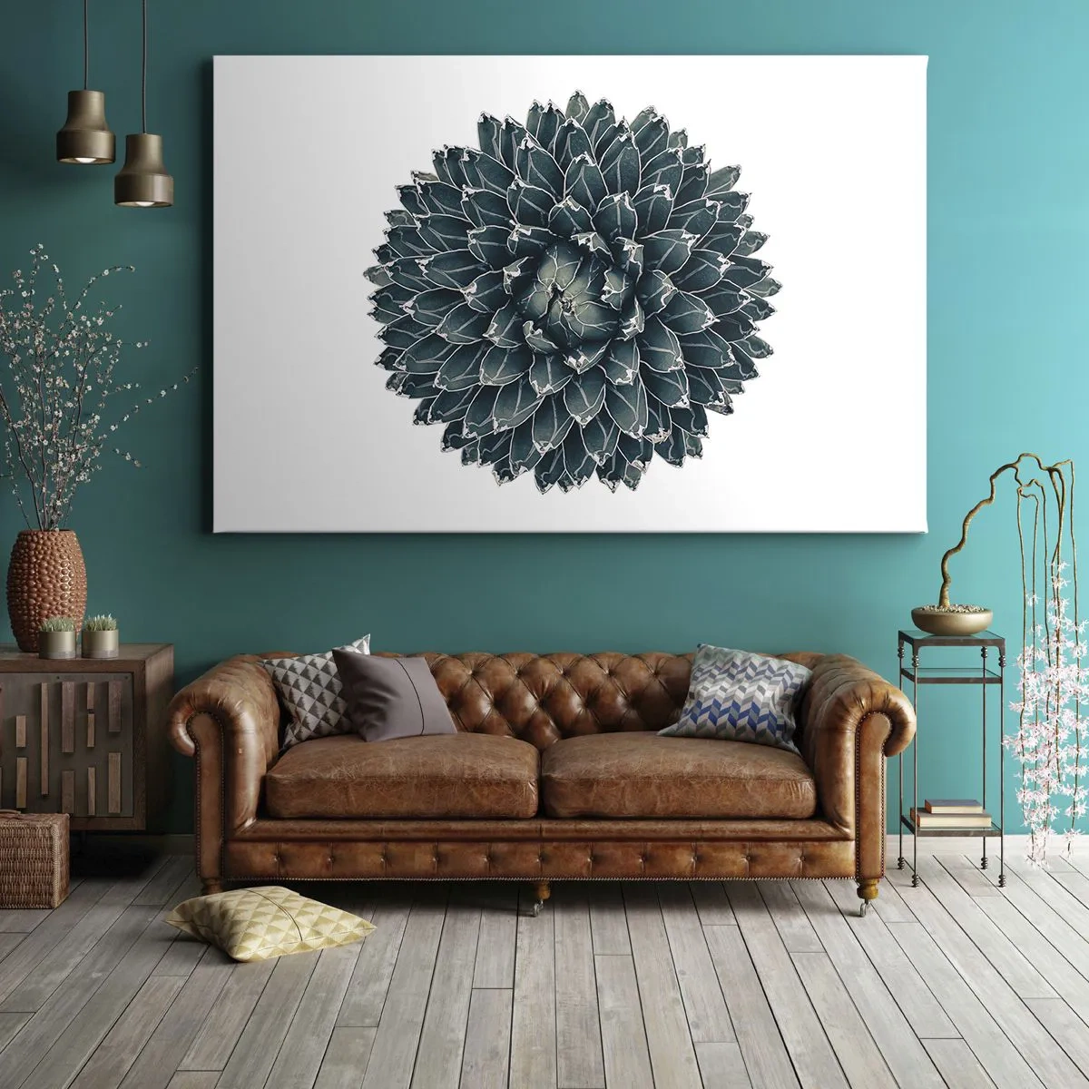 Impression sur toile - Image sur toile - Plante succulente symétrique sur fond blanc - 70x50cm - Étoile du désert - Décoration murale moderne pour le salon et la chambre ARTTOR
