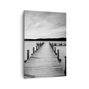 Impression sur toile - Image sur toile - Une jetée noire et blanche sur un lac calme - 70x100cm - Au point d'eau - la paix - Décoration murale moderne pour le salon et la chambre ARTTOR