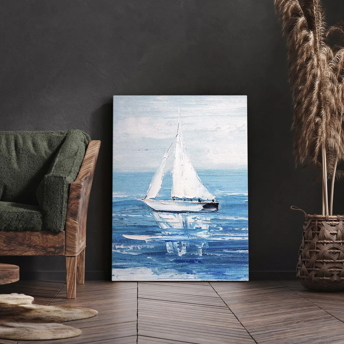 Impression sur toile - Image sur toile - Yachts sur la mer bleue dans un style artistique - 80x120cm - Avec un ami à mes côtés - Décoration murale moderne pour le salon et la chambre ARTTOR